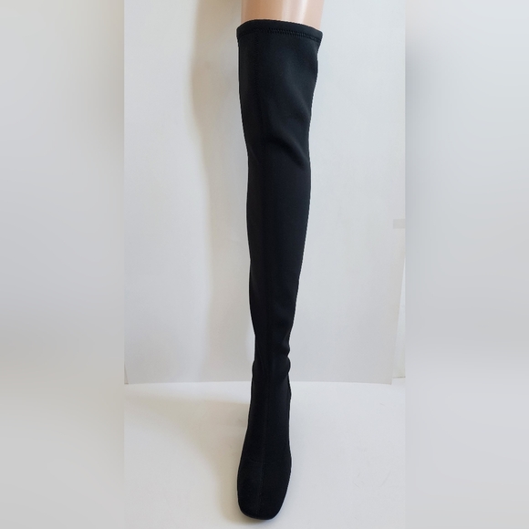 ZARA BOOT BLACK FABRIC OVER THE KNEE BOOTS BLOCK HEEL PATENT 38 - Picture 4 of 13